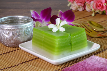 Thai dessert : Steamed Layer sweet cake (or Khanom Chan) Thai traditional dessert (Green Pandan...