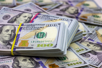 American dollar usa packs on money background. Financial concept.