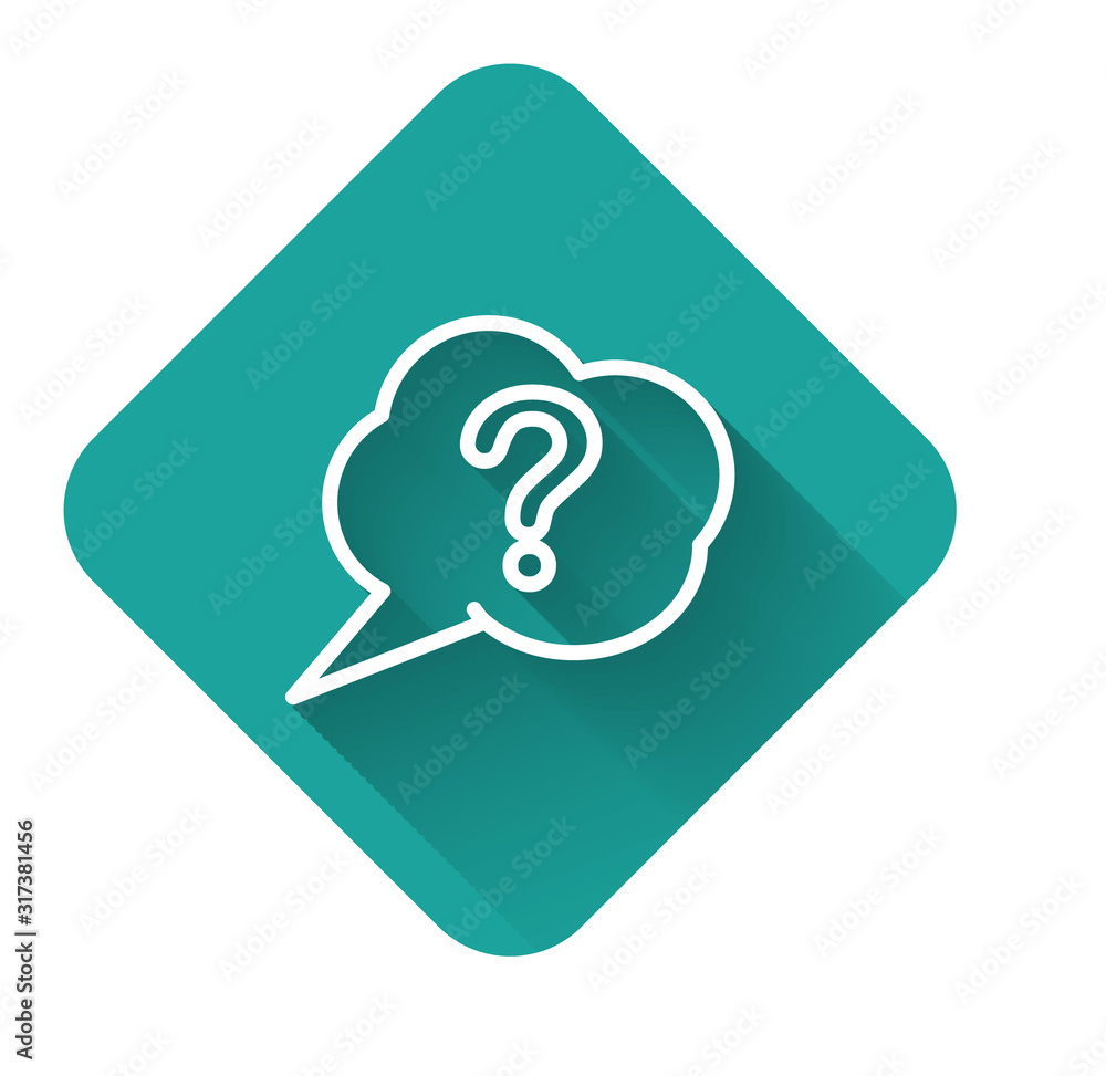Poster white line speech bubble and question icon isolated with long shadow. faq sign. copy files, chat spe