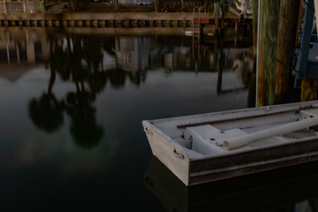 Fototapeta na wymiar Boat skiff and a long exposure on Tampa Bay