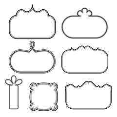 Empty blank vintage frame, text box set, romantic old style calligraphic design elements, title border, outlined, detailed, black isolated on white background, vector illustration.