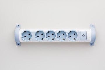 european power strip outlets with surge protector, close-up view