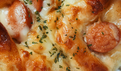 Close-up view of mayonnaise sausage bread