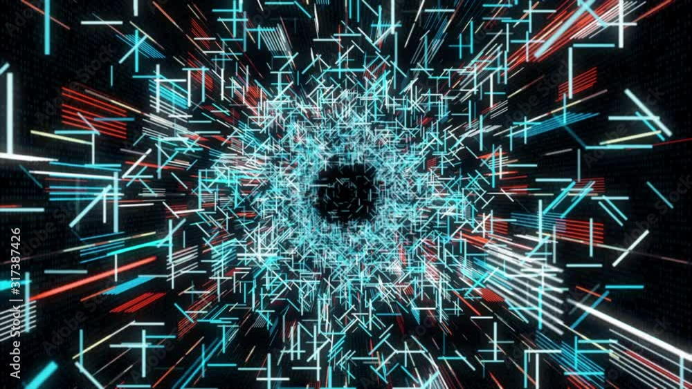Poster beautiful futuristic abstraction of sci-fi endless tunnel on the black background. animation. moving