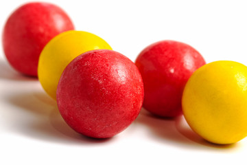 sugar candy balls yellow, red