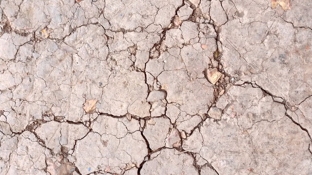 Dried land or macro cracked  soil. Photo of ground during drought background. Hard shadows and  arid ground from above. Royalty free stock picture.