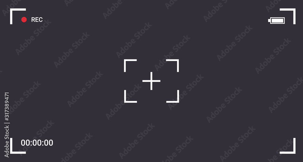 Poster camera screen viewfinder frame and focus rec or recording online video live stream horizontal vector