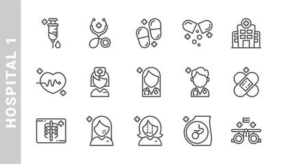hospital 1 icon set. Outline Style. each made in 64x64 pixel