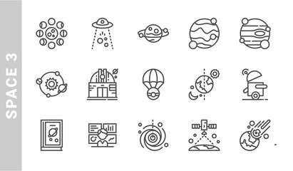 space 3 icon set. Outline Style. each made in 64x64 pixel