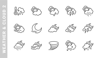 weather & cloud 2 icon set. Outline Style. each made in 64x64 pixel