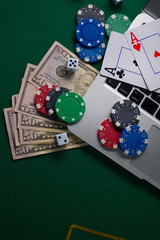 Gaming business. Internet betting services. Gambling on the site and winning money. Play poker online. Vertical frame.