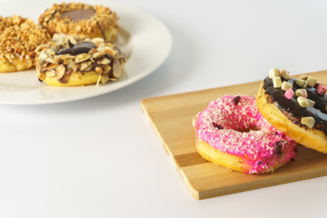 two doughnuts isolated on white background. copy space