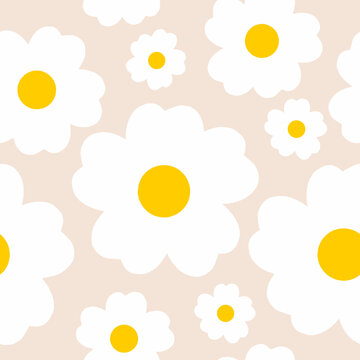 Kawaii daisy flower seamless pattern