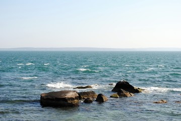 Atlantic Ocean landscape from Falmouth, MA on a sunny spring day.