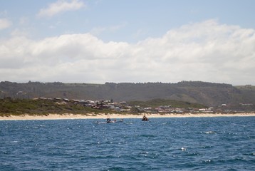 View of the shoreline from a boat in the bay, Mosselbaai (Mossel Bay) South Africa, February 2012.