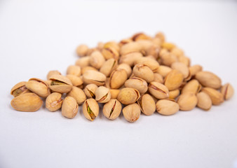 pistachio nuts on white background