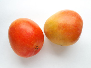 two orange mangoes isolated on a white background
