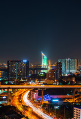 Fototapeta na wymiar Bangkok city view and traffic road at night, Thailand