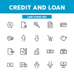 Credit and loan simple set thin line icons. Vector illustration symbol elements for web design and apps