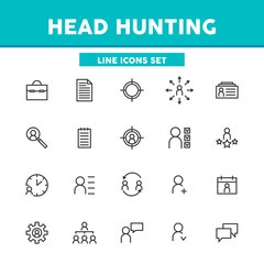 Head hunting simple set thin line icons. Interview, career and work, hr.  Vector illustration symbol elements for web design and apps