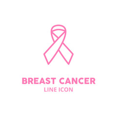 Cancer ribbon thin line icon. Breast cancer symbol, awareness month. Vector illustration symbol elements for web design.