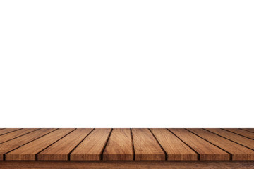 Empty brown wooden table isolated on white background, of free space for your copy and branding. Use as products display montage. Vintage style concept. 3d illustration