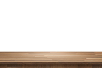 Empty old wooden table isolated on white background, of free space for your copy and branding. Use as products display montage. Vintage style concept. 3d illustration