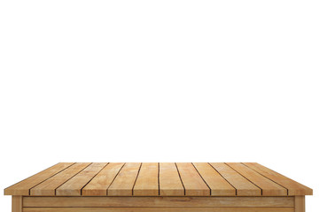 Empty old wooden table isolated on white background, of free space for your copy and branding. Use as products display montage. Vintage style concept. 3d illustration