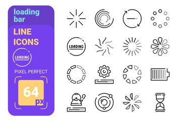 Loading bar line icons set