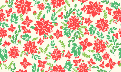 Fototapeta na wymiar The beautiful of Christmas floral wallpaper decoration, with leaf and red flower romantic design.