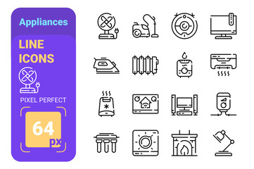 Home appliances line icons set