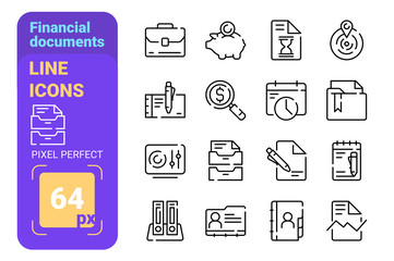 Financial documents line icons set