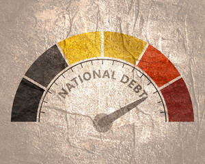 Meter read high level of national debt result. Color scale with arrow. The measuring device icon. Colorful infographic gauge element. National flag of Belgium
