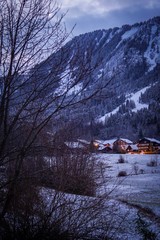 The beautiful mountain cottages in Thollon Les Memises, France in Winter