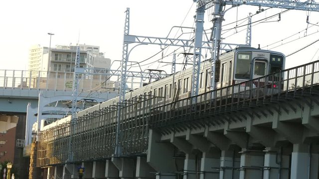 The skyroad railtracks in the city of Tokyo Japan