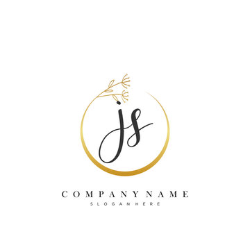 JS initial handwriting logo with Circle Flower vector.