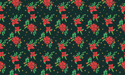 Beautiful Christmas red flower art, with leaf and floral elegant pattern design.
