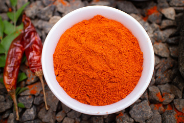Indian spices, paprika or red chilli powder used to make hot and spicy food, Kerala India