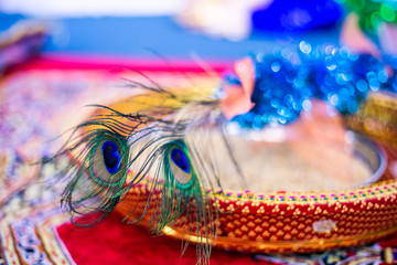 Indian pre wedding bhatwaan ceremony ritual items close up