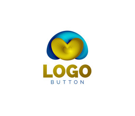 Abstract round shape logo template. Minimal geometrical design, 3d geometric bold symbol in relief style with color blend steps effect. Vector Illustration