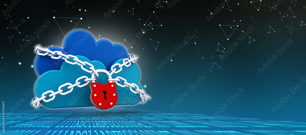 Poster 3d rendering cloud computing, security