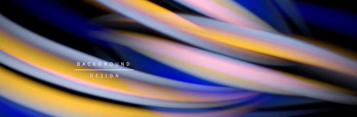 Сolorful flow poster. Wave liquid lines and shapes in black color background. Vector Illustration