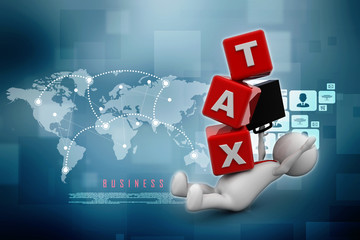 3d rendering Rising tax concept with business man