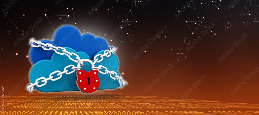 Poster 3d rendering cloud computing, security