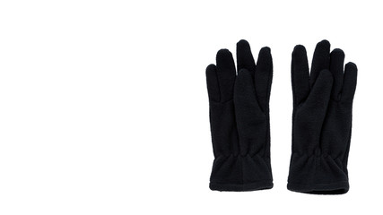 Black fleece gloves. Kids personal accessory, winter mittens.