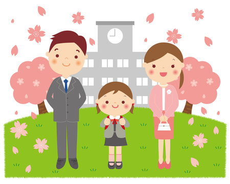 小学校　入学式　女の子と両親