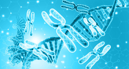 DNA. Chromosomes. Scientific background. 3d illustration.