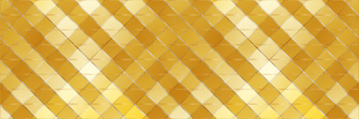 Fototapeta na wymiar Banner background poster abstract tiled industrial long striped checkered with lines geometric horizontal golden yellow gradient shiny, metal surface texture, silk, satin ribbons interwoven, textile