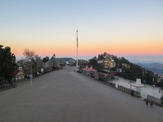 Sunrise at the empty Ridge in Shimla, India