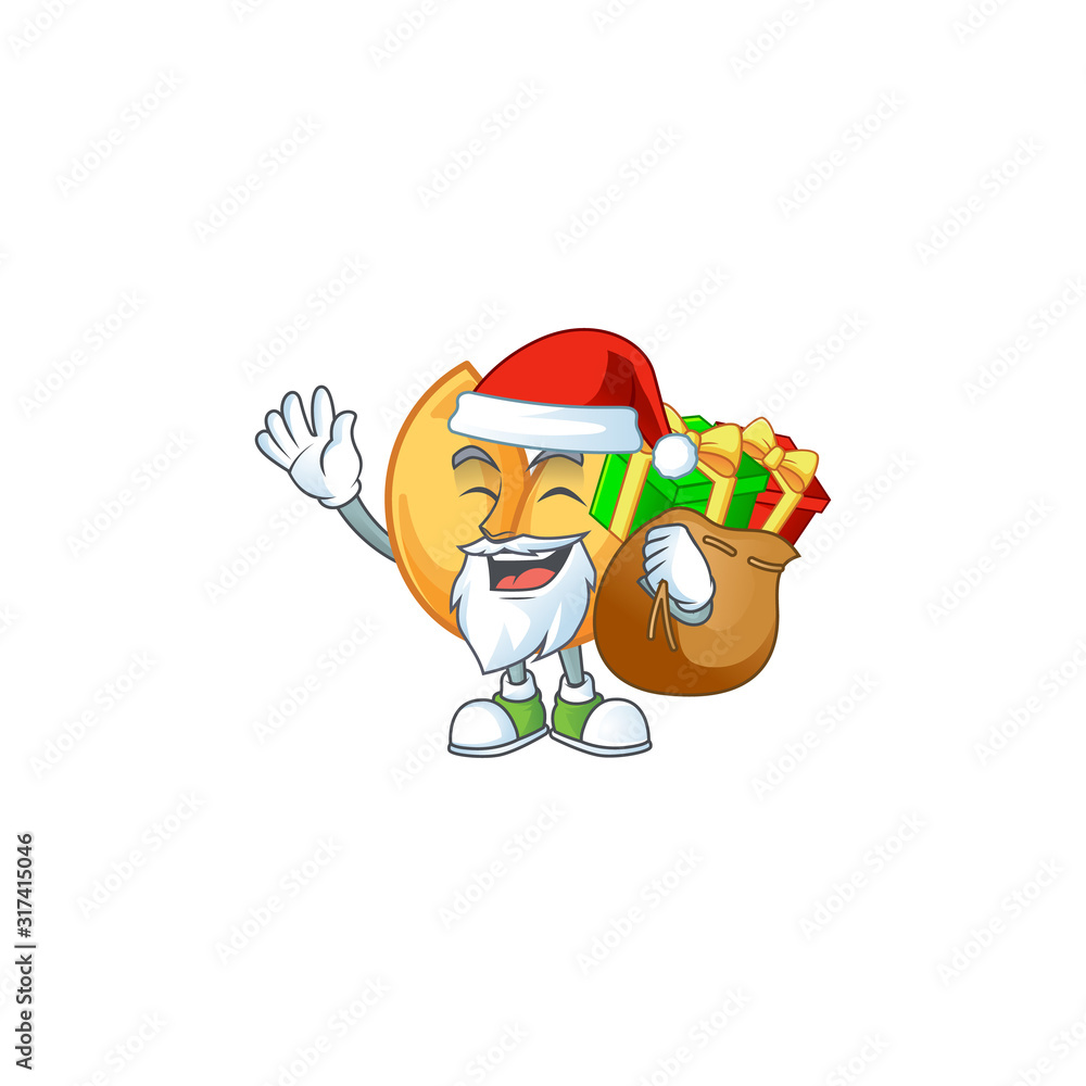 Sticker Santa chinese fortune cookie Cartoon character design having box of gift